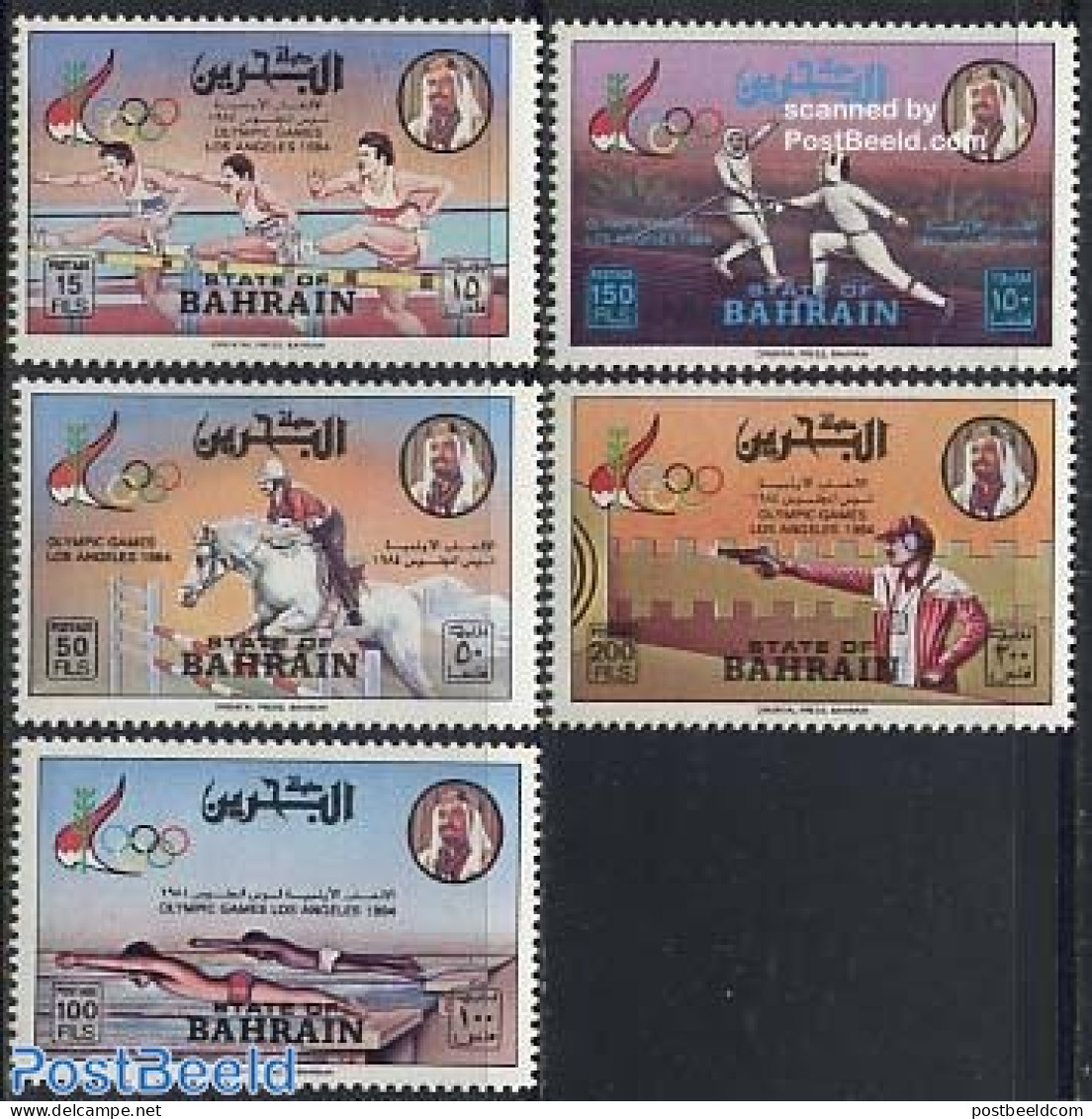 Bahrain 1984 Olympic Games 5v, Mint NH, Nature - Sport - Horses - Fencing - Olympic Games - Shooting Sports - Swimming - Scherma