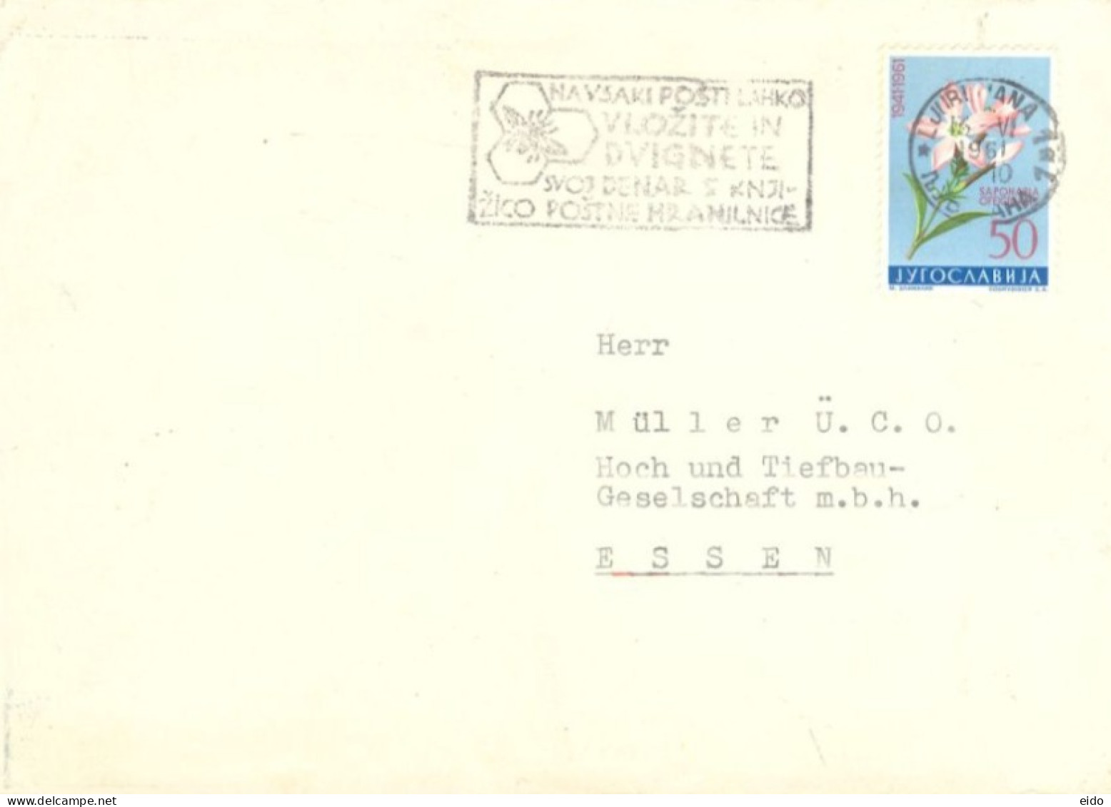 YUGOSLAVIA  - 1961, STAMP COVER TO GERMANY. - Briefe U. Dokumente