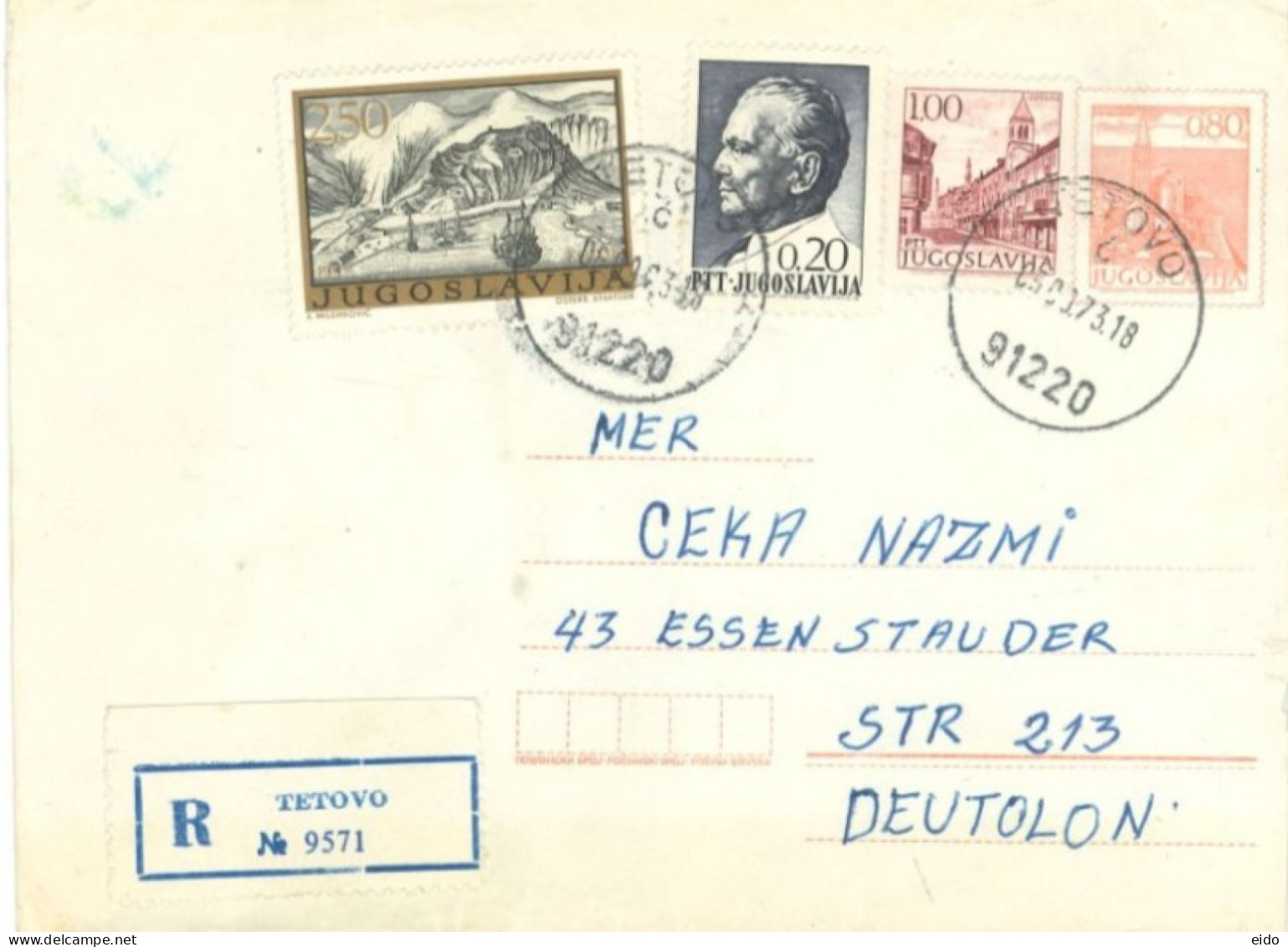 YUGOSLAVIA  - 1973, REGISTERED STAMPS COVER TO GERMANY. - Covers & Documents