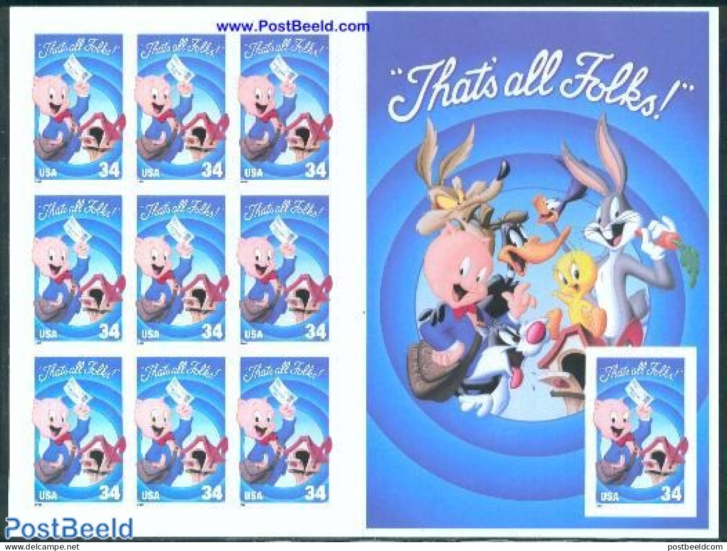 United States Of America 2001 Porky Pig M/s, All Stamps Perforated, Mint NH, Art - Comics (except Disney) - Ongebruikt