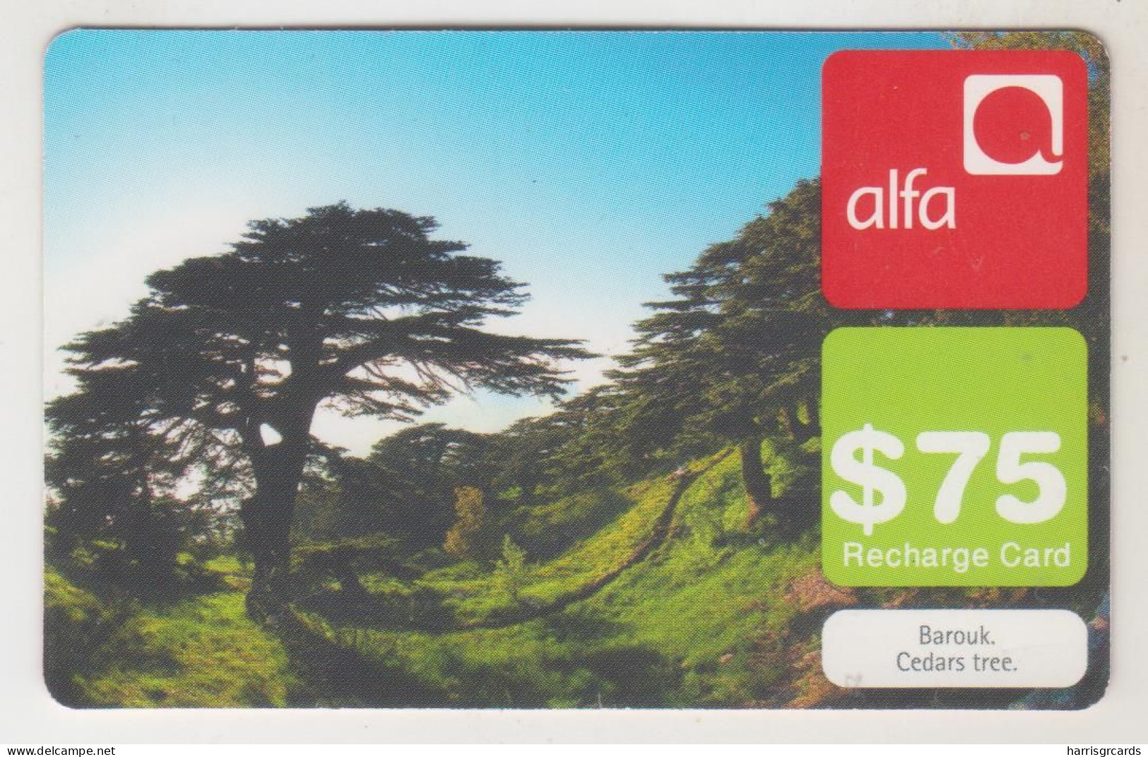 LEBANON - Barouk Cedars Tree , Alfa Recharge Card 75$, Exp.date 31/03/11, Used - Líbano