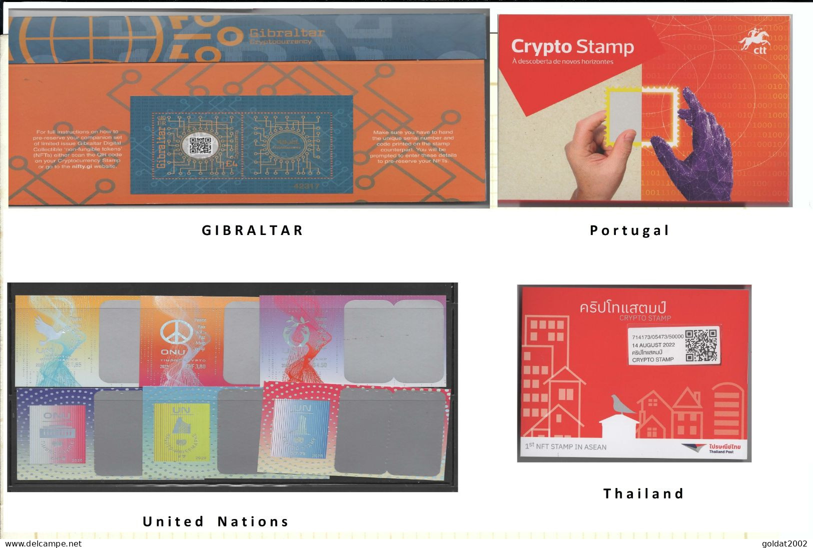 Selection  Crypto Stamps 2022-2023 , GIBRALTAR, UN , Thailand,  Portugal , Unusual - Hologramme