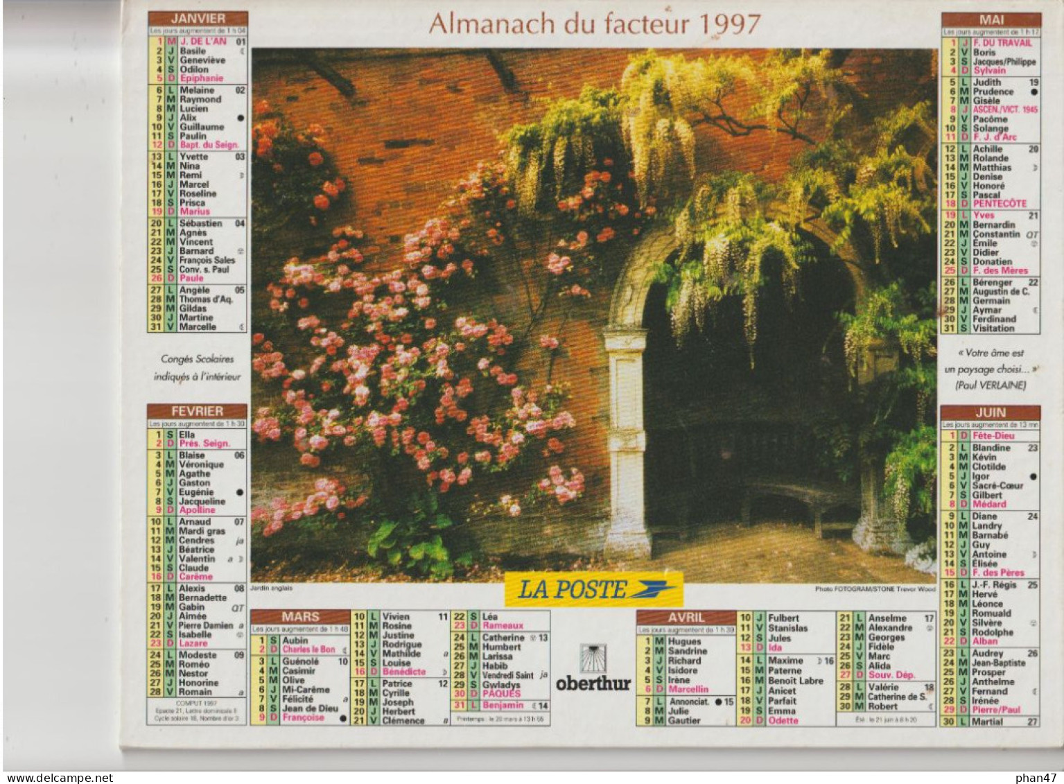 Almanach Du Facteur 1997, Jardin Anglais / Sous-bois à L'automne, OBERTHUR - Formato Grande : 1991-00