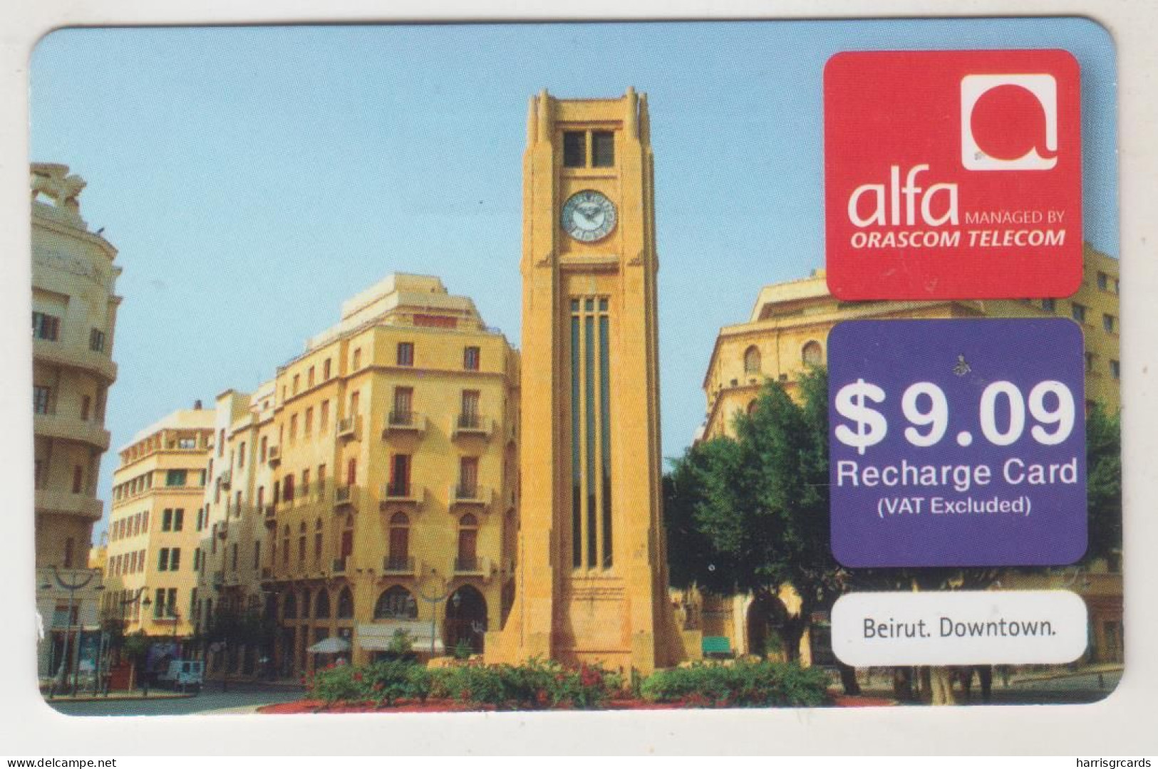 LEBANON - Beirut Downtown , Alfa Recharge Card 9.09$, Exp.date 15/08/13, Used - Líbano