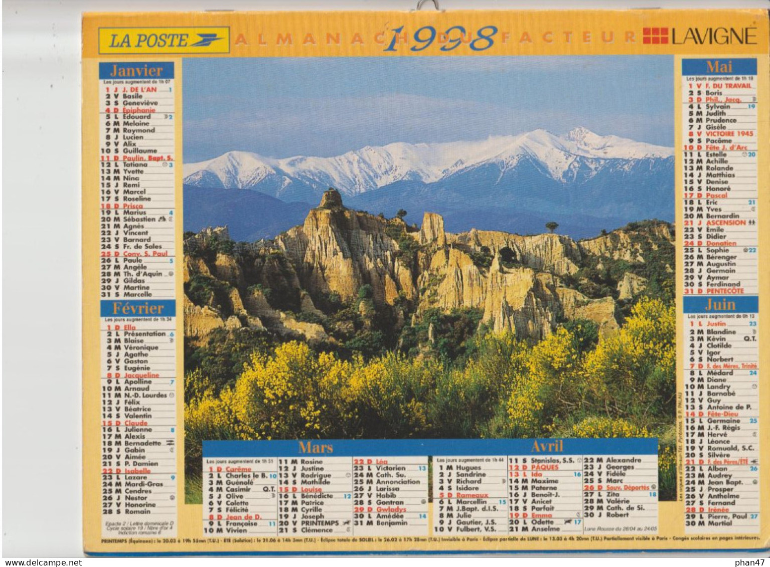 Almanach Du Facteur 1998, Les Orgues D'Ille-sur-Têt, Roches, Montagnes / Saint Jean-de-Luz (64), Chalutier, LAVIGNE - Groot Formaat: 1991-00