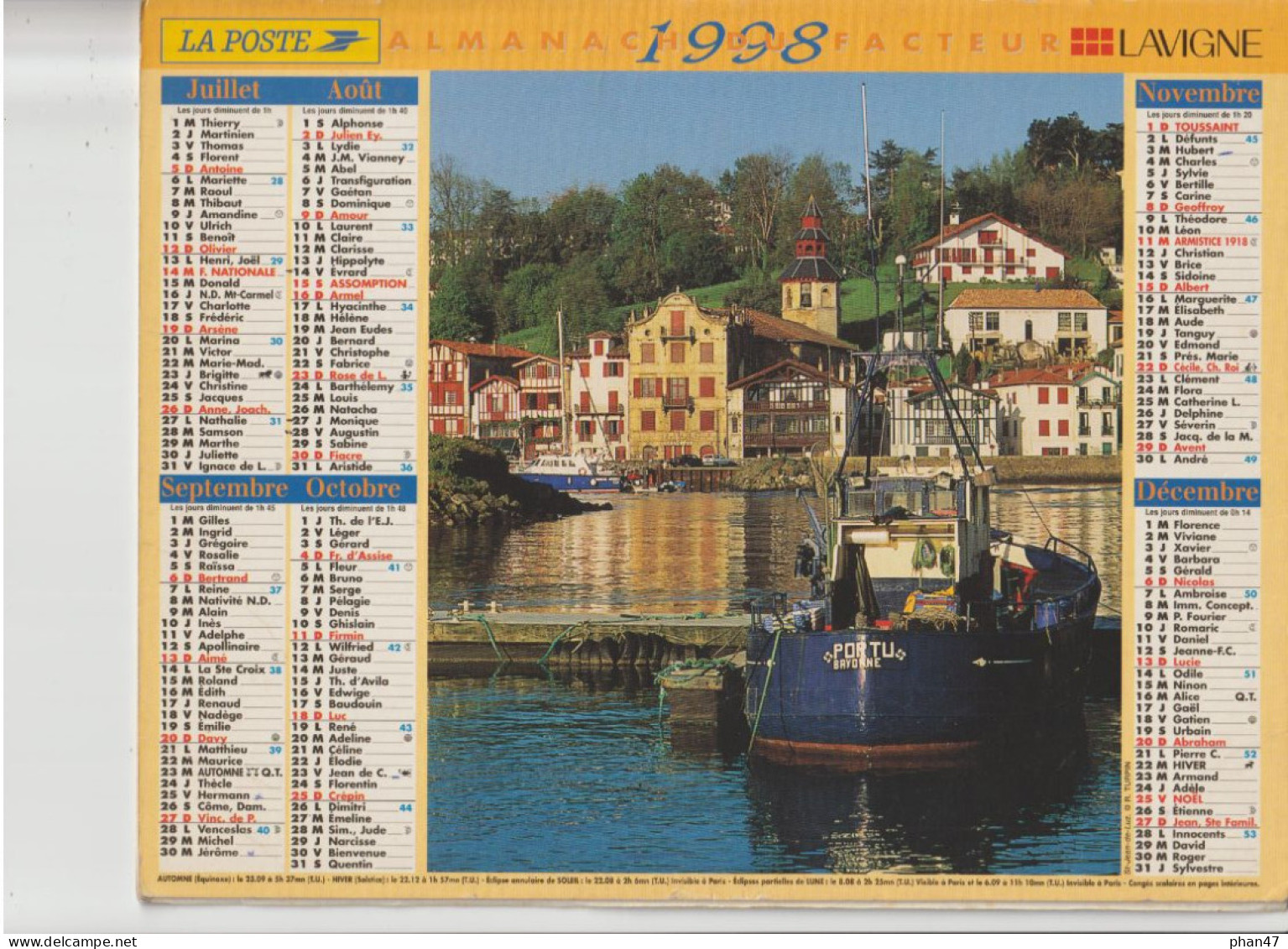 Almanach Du Facteur 1998, Les Orgues D'Ille-sur-Têt, Roches, Montagnes / Saint Jean-de-Luz (64), Chalutier, LAVIGNE - Grand Format : 1991-00