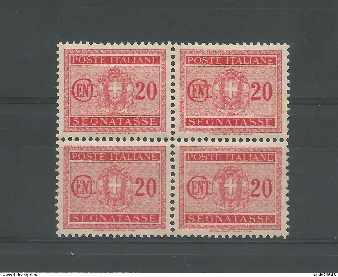 1934 Segnatasse 20 Cent In Quartina, Nuovi MNH Gomma Integra - Taxe