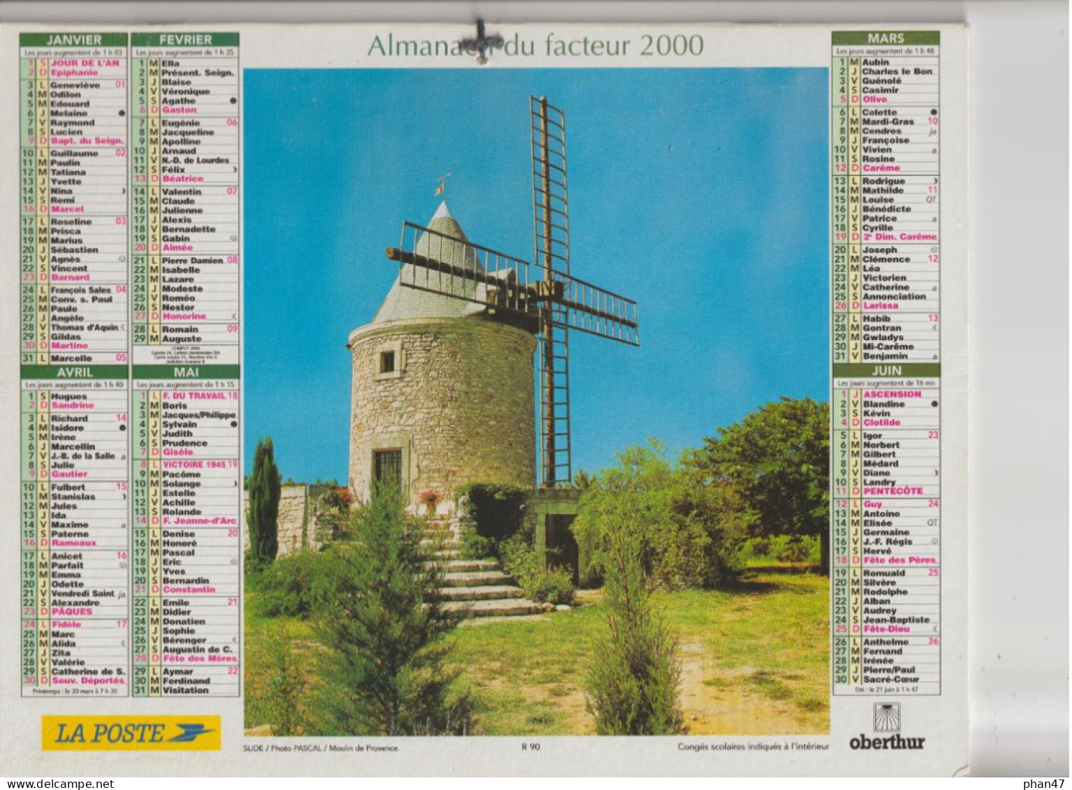 Almanach Du Facteur 2000, Moulin De Provence / Cascade (photo Michaël Busselle), OBERTHUR - Groot Formaat: 1991-00