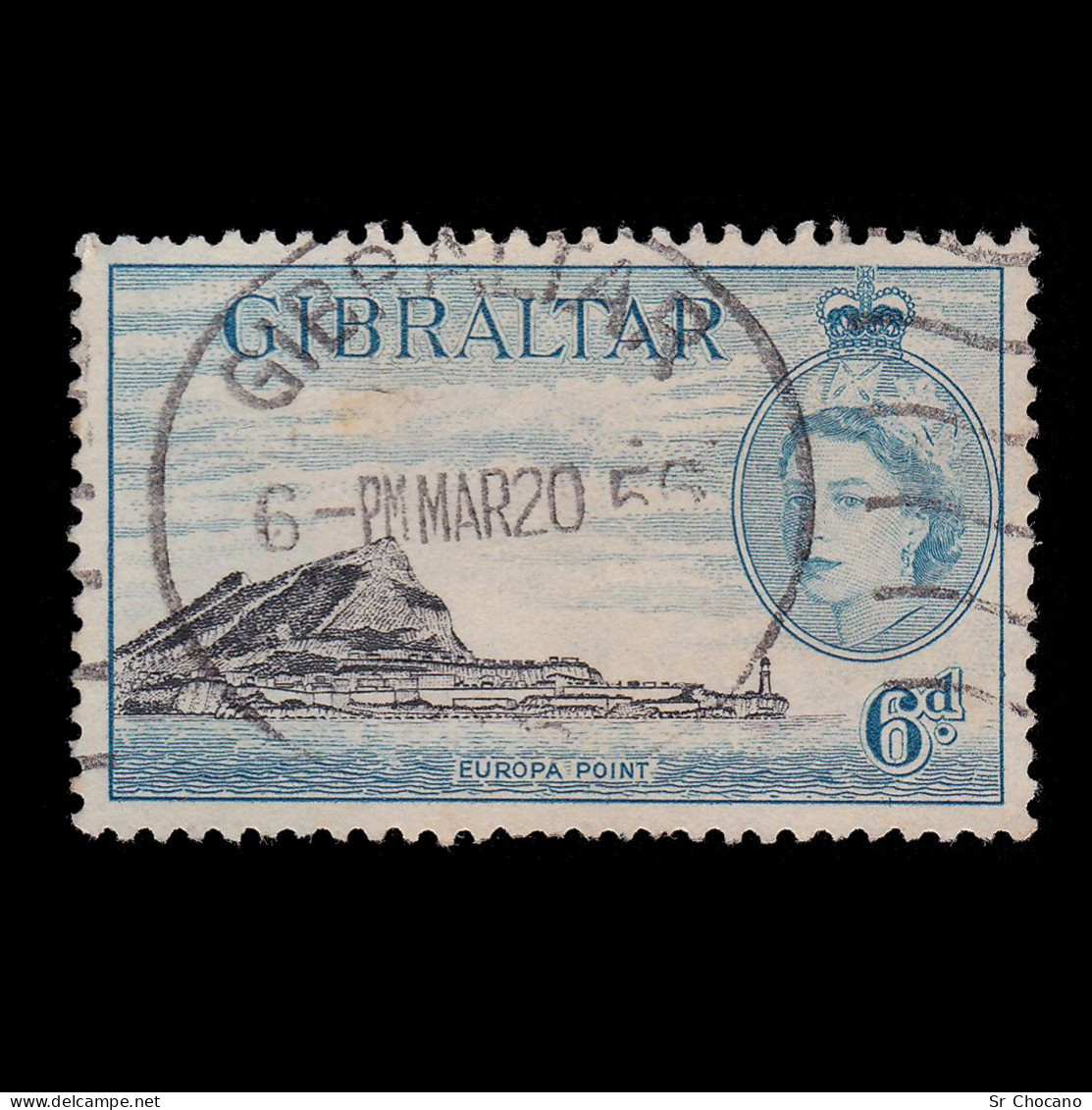 GIBRALTAR STAMP.1953.6p EUROPA POINT.SG.153.Used. - Gibraltar
