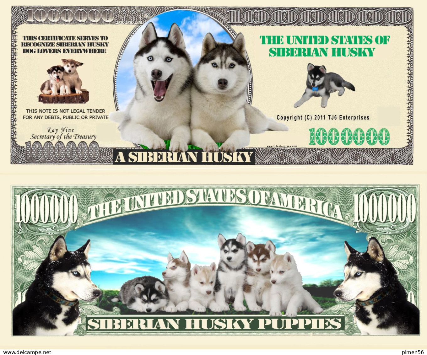 USA - FANTASY NOTE -  THE  SIBERIAN  HUSKY  DOG , 2011 - UNC / TWO  DOGS - Sonstige & Ohne Zuordnung