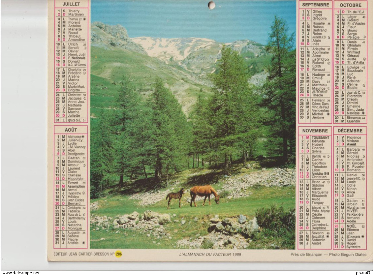 Almanach Du Facteur 1989, Le Moulin Bleu (37), Chevaux / Près De Briançon (05) Jument Et Son Poulain, CARTIER-BRESSON - Grossformat : 1981-90