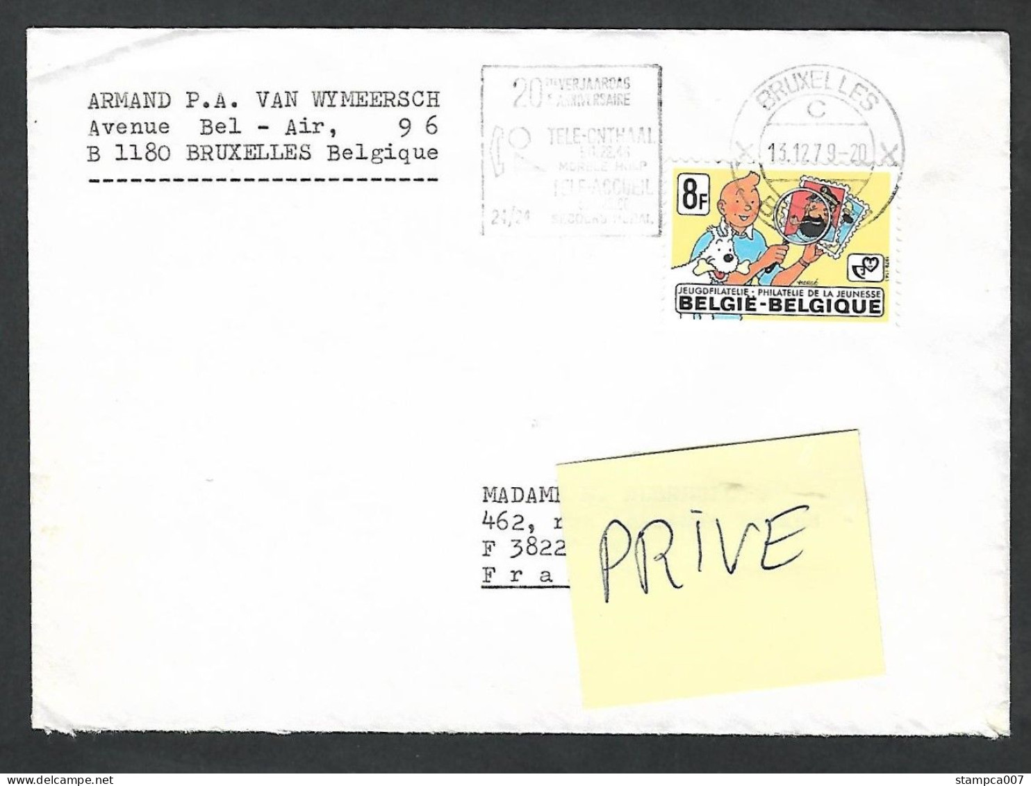 OCB Nr 1944 Tintin Kuifje Tim From Hergé Strip BD Comic Cartoon Brief Lettre Cover - Brieven En Documenten