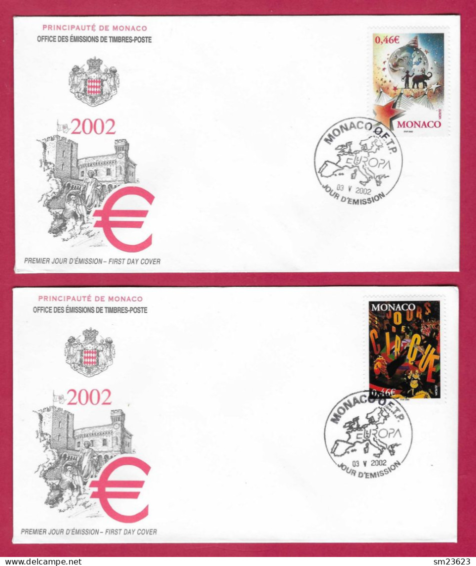 Monaco  2002  Mi.Nr. 2600 / 2601 , EUROPA CEPT Zirkus - FDC Jour D 'Emission Monaco 03 V 2002 - 2002