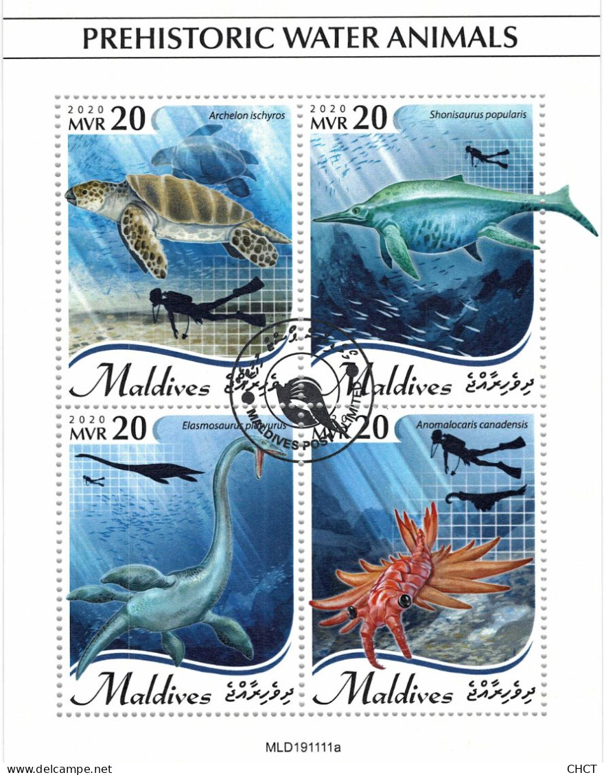 CHCT70 - Dinosaurs, Prehistoric Water Animals, Fauna, Nature, Stamp Mini Sheet, Used CTO, 2020, Maldives - Autres - Afrique