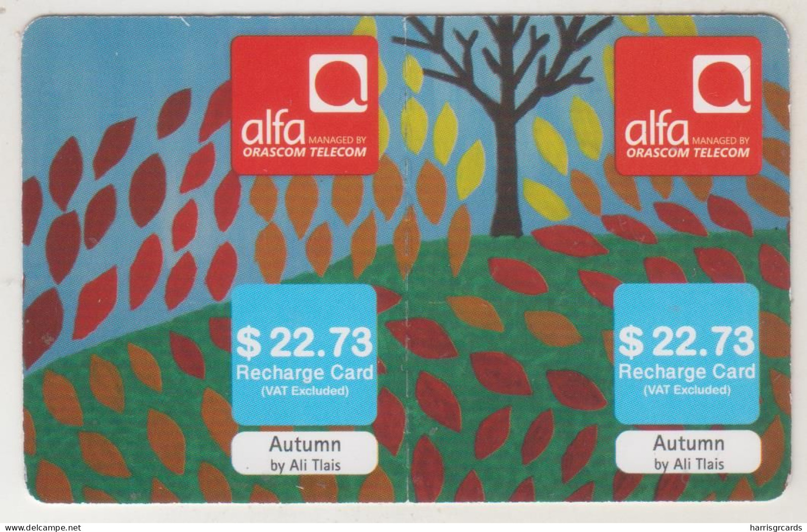 LEBANON - Autumn (Half Size X2) , Alfa Recharge Card 22.73$, Exp.date 17/02/15, Used - Libanon