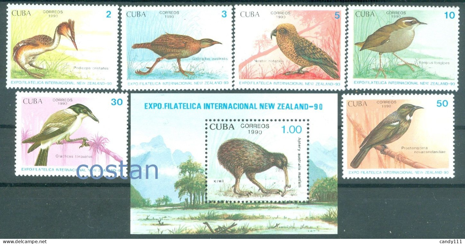 1990 Birds,Kiwi,Kea Parrot,Māori Hen,Tūī,grey Butcherbird,cuba,3406,122,MNH - Papagayos
