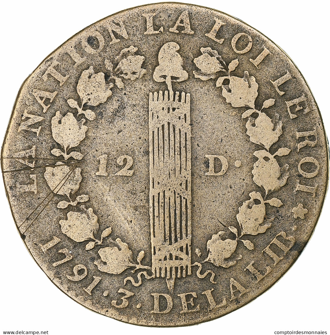 France, Louis XVI, 12 Deniers, 1791 / AN 3, Paris, Métal De Cloche, TB+ - Other & Unclassified