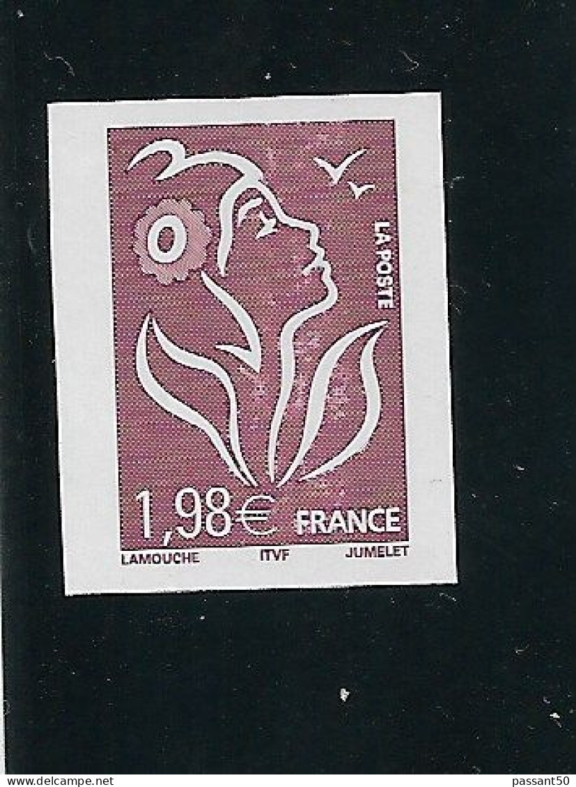 Lamouche 1.98 € Brun-prune YT 3759a Type II Non Dentelé Accidentel Et Sans Phospho. Rare, Voir Le Scan. PORT R2 OFFERT ! - Unused Stamps