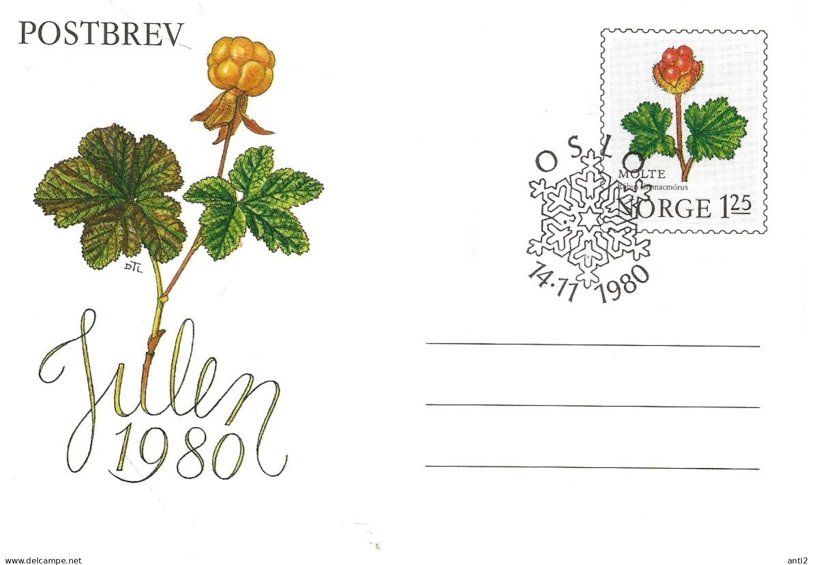 Norge Norway 1980 Stationary - Postbrev, Letter With Imprinted Stamp Special For Christmas 1980 With Ripe Berries   FDC - Covers & Documents