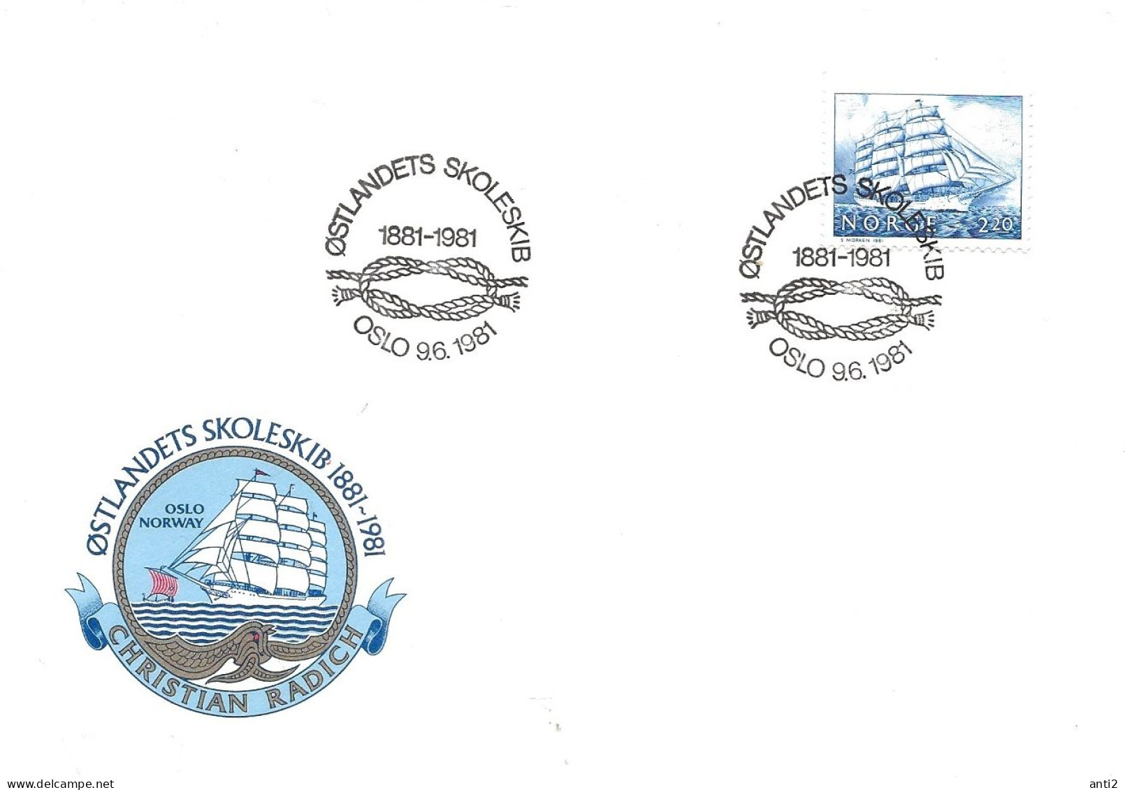 Norge Norway 1981 Østlandets School Ship 1881-1981  100 Year, Special Cancellation 9.6.81 - Cartas & Documentos