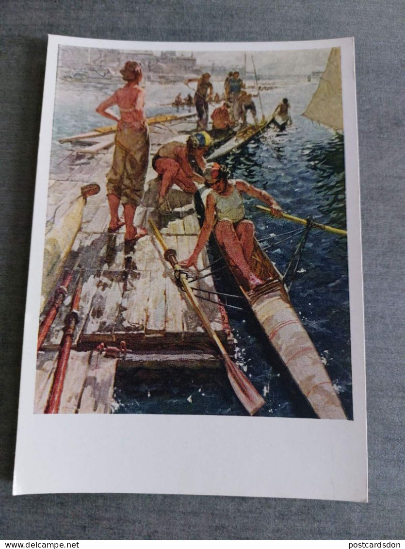 Sport In Art - "After Competition" By Iltner  - Old Soviet Postcard - Rowing 1963 Socialist Realism - Roeisport