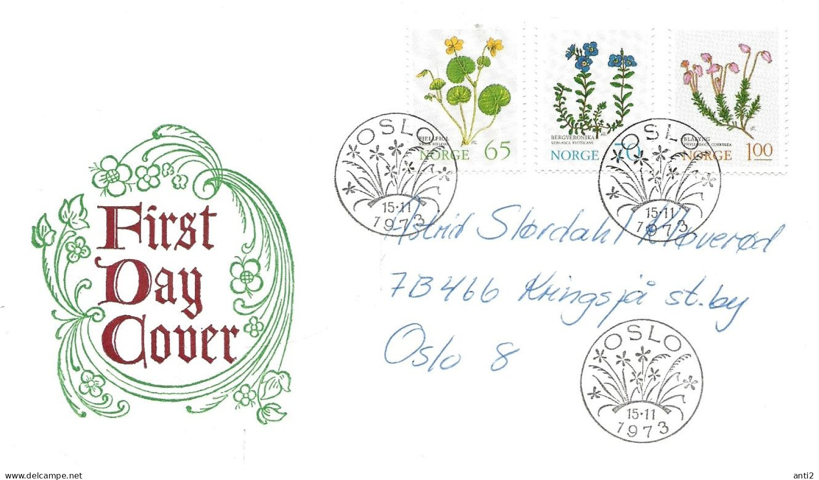 Norge Norway 1973 Mountain Flowers, Alpine Yellow-violet, Rock Speedwell, Blue Heath  Mi 671-673  - FDC - Covers & Documents