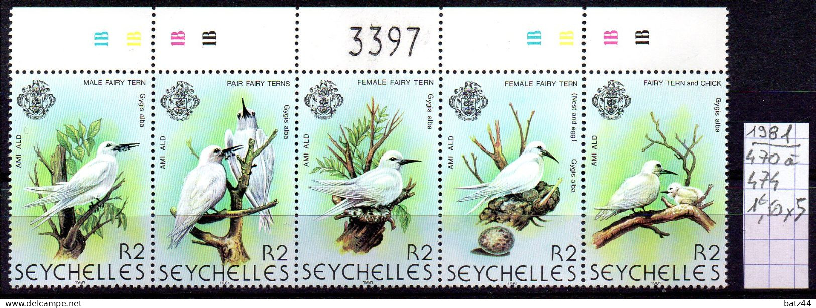 SEYCHELLES Oiseau Bird Vogel Full Set 5 Val. Neuf MNH **  Année Year 1981 N° YT 470 à 474 - Seychelles (1976-...)