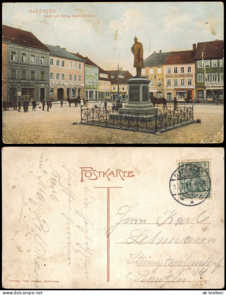 Ansichtskarte Radeberg Markt Mit König Albert-Denkmal 1911 - Radeberg