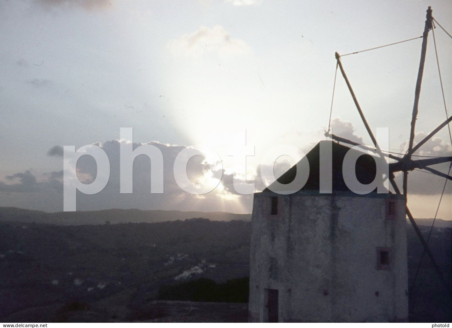 1977 SUNSET WIND MILL MOULIN MOINHO PORTUGAL ORIGINAL AMATEUR 35mm DIAPOSITIVE SLIDE Not PHOTO No FOTO NB3920 - Diapositives