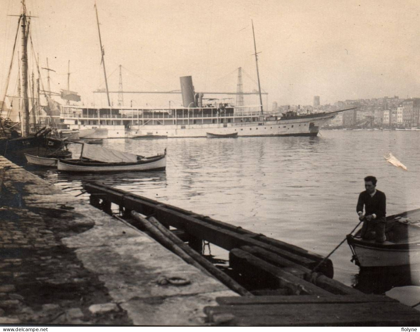 Marseille - Photo Ancienne Originale - Vieux Port Et Pont Transbordeur - Bateau - 8x10,5 Cm - Vieux Port, Saint Victor, Le Panier