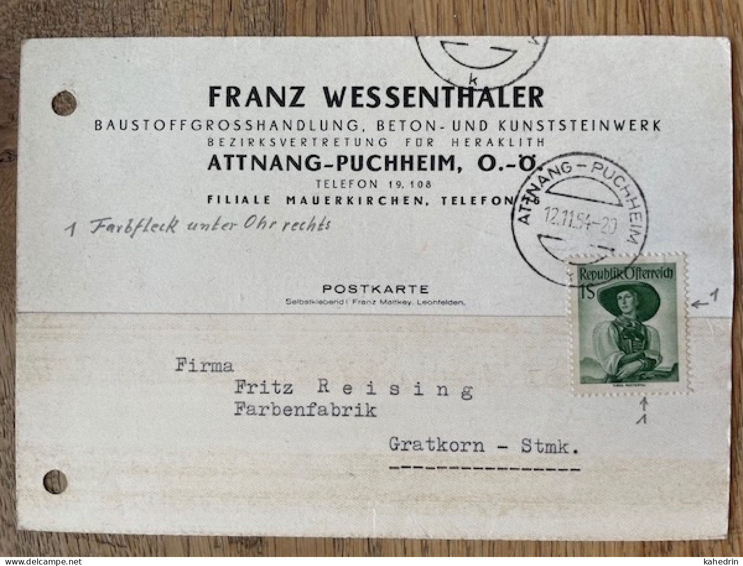 Österreich / Austria 1954 Plattenfehler / Druckzufälligkeit Mi. # 912: Farbfleck Unter Ohr Rechts - Abarten & Kuriositäten