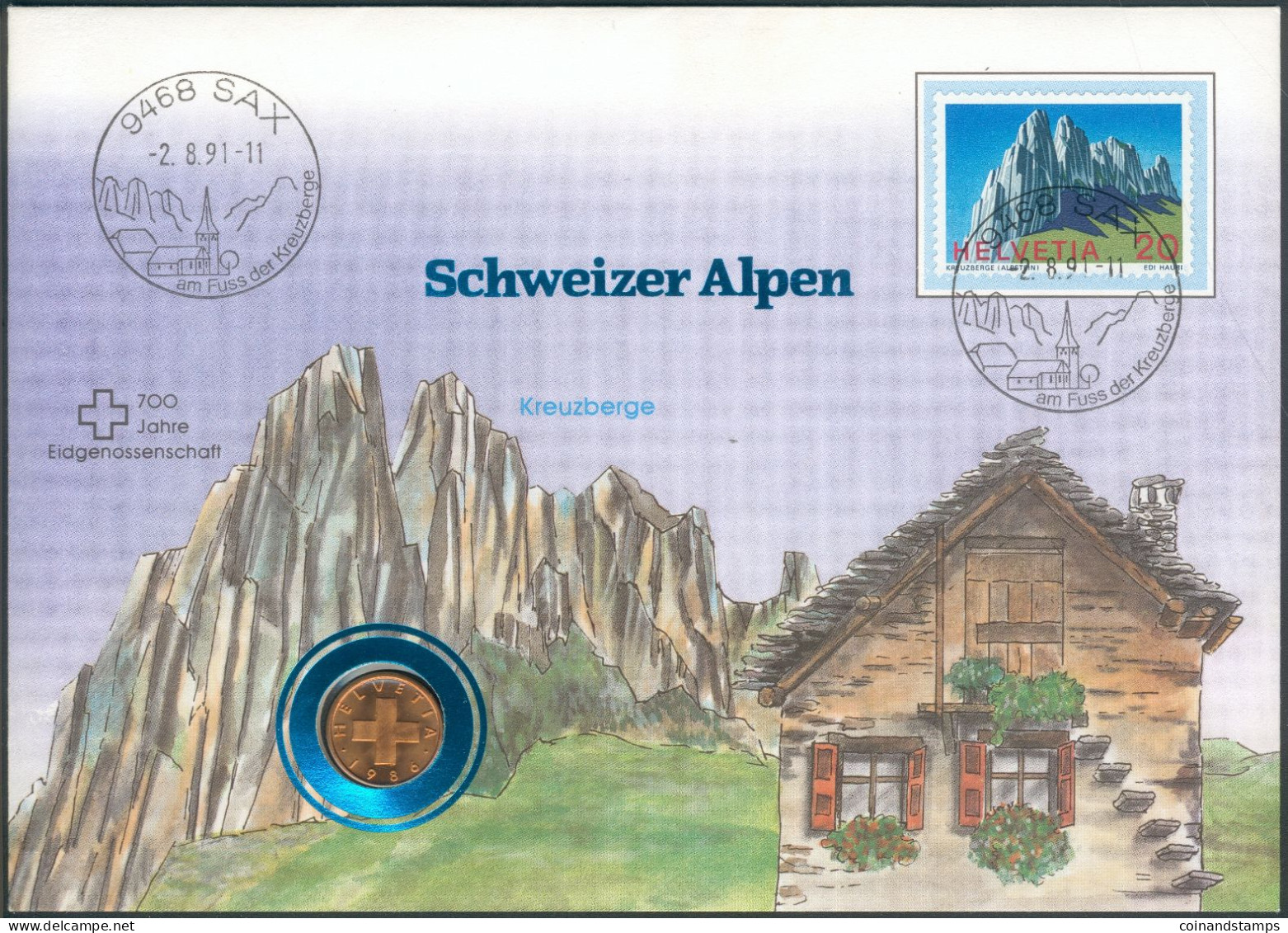 Suisse/Schweiz Numisbrief 1 Rappen 1986 "Schweizer Alpen" UNC. + Zertifikat - 1 Centime / Rappen