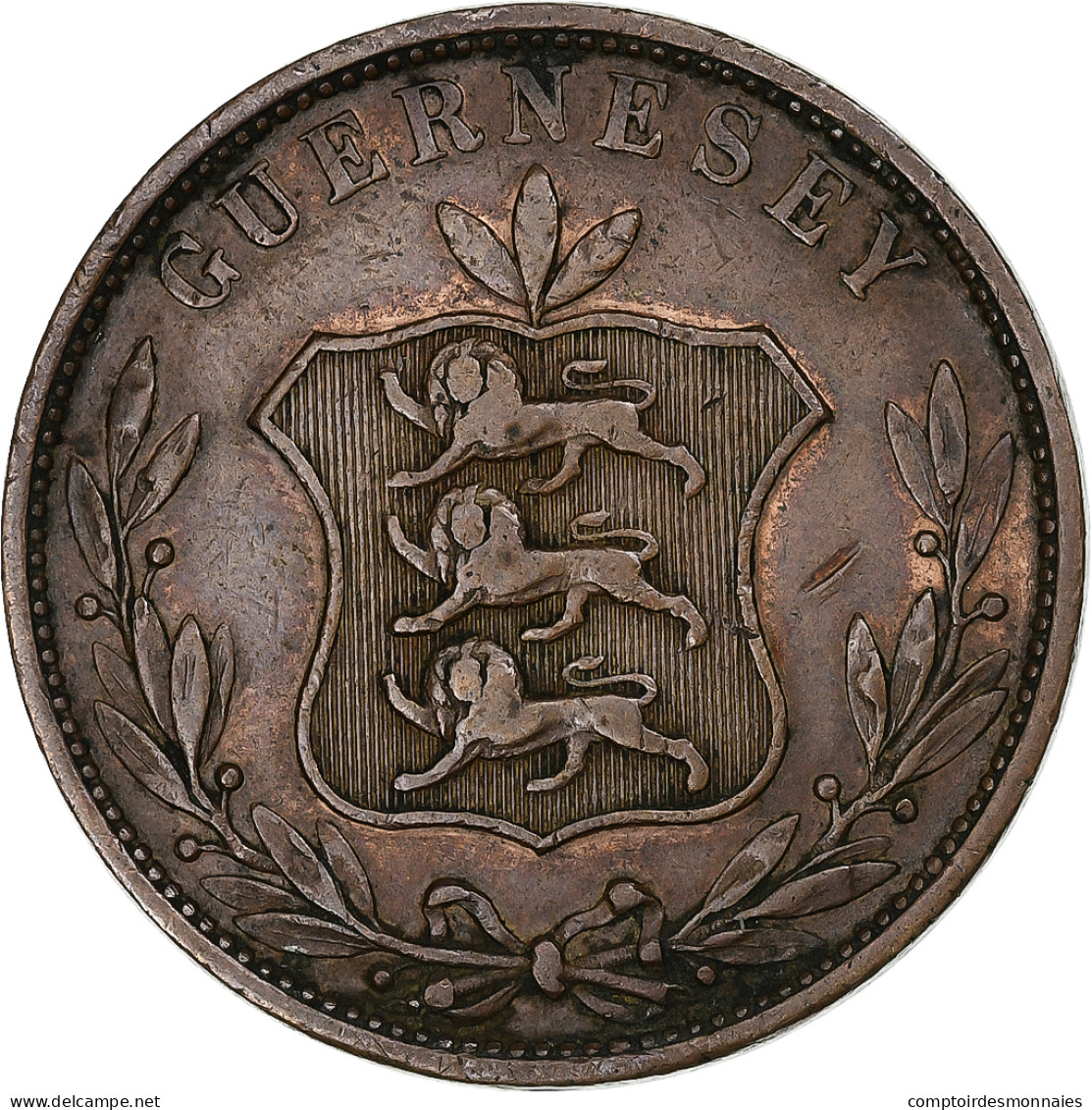 Guernesey, 8 Doubles, 1858, Birmingham, Cuivre, TTB - Guernsey