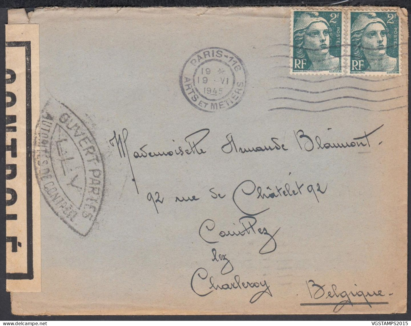 France 1945 - Lettre De Paris à Destination Charleroi-Belgique Avec Contenu. Censurée.............. (EB) DC-12471 - Oblitérés