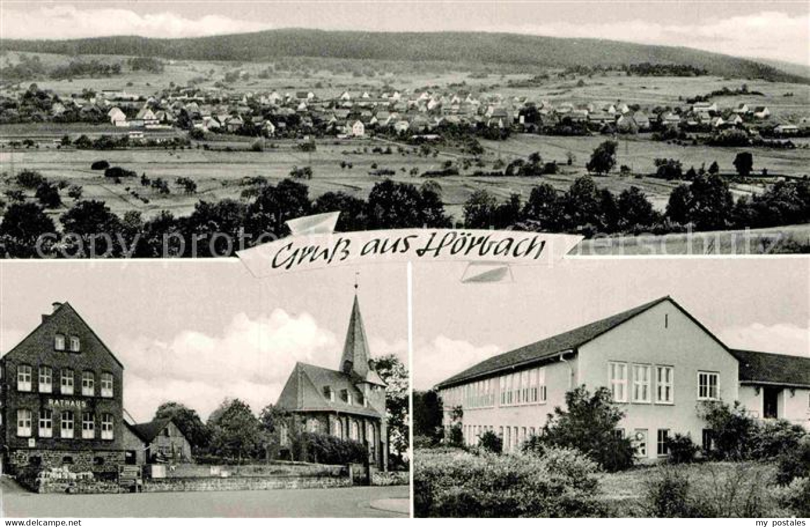 72893165 Hoerbach Dillkreis Panorama Rathaus Kirche  Hoerbach Dillkreis - Herborn