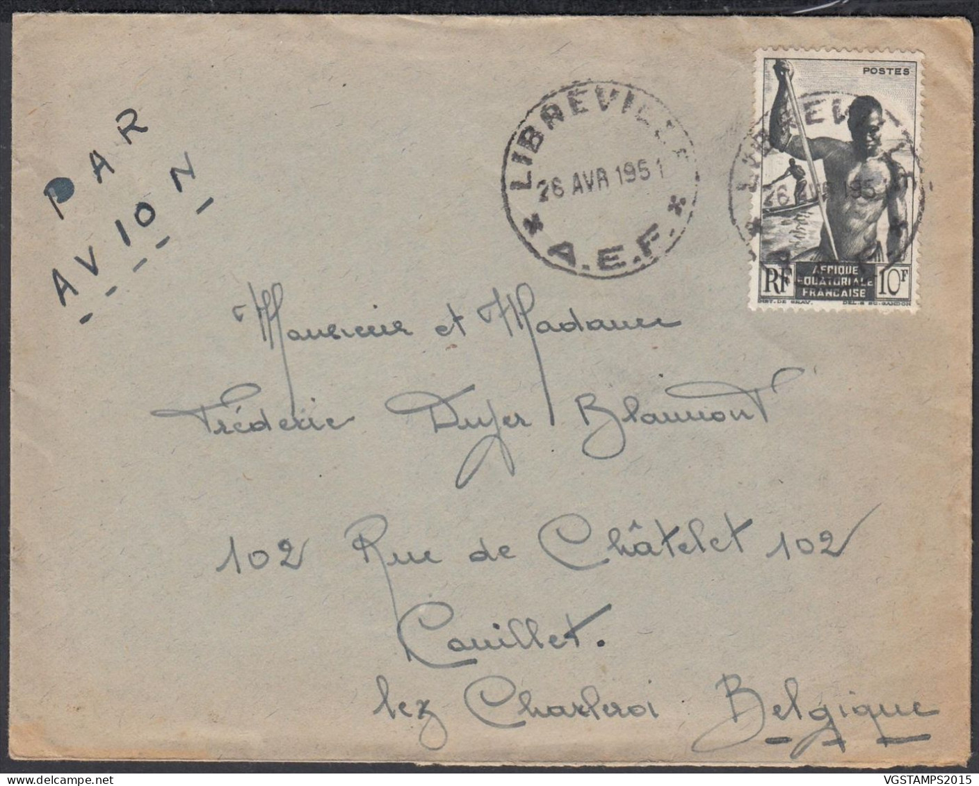 Afrique Equatoriale 1951 - Colonie Française - Lettre Par Avion De Libreville Vers Couillet. Censurée..... (EB) DC-12472 - Usati