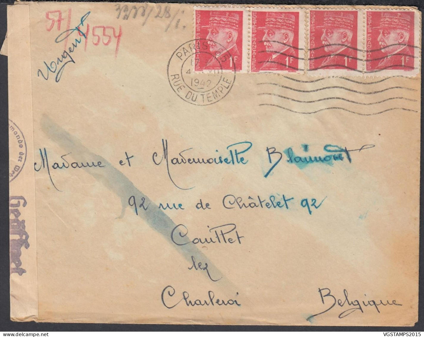 France 1943 - Lettre De Paris à Destination Charleroi-Belgique. Avec Contenu. Censurée.... (EB) DC-12473 - Usati