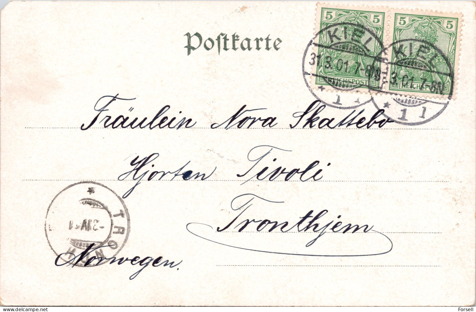 Kiel (Kleeblatt-Karte) (Stempel: Kiel 1901, Nach Norwegen) - Kiel