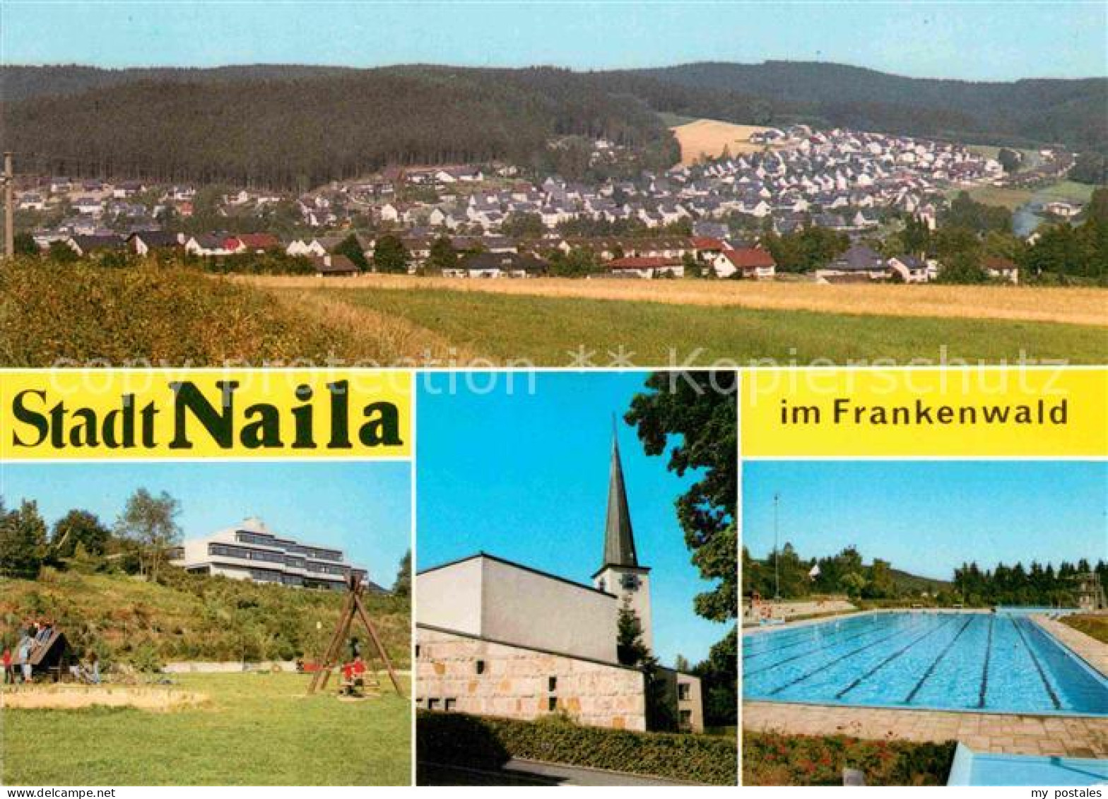 72819133 Naila Panorama Frankenwald Kirche Kinderspielplatz Freibad Naila - Naila