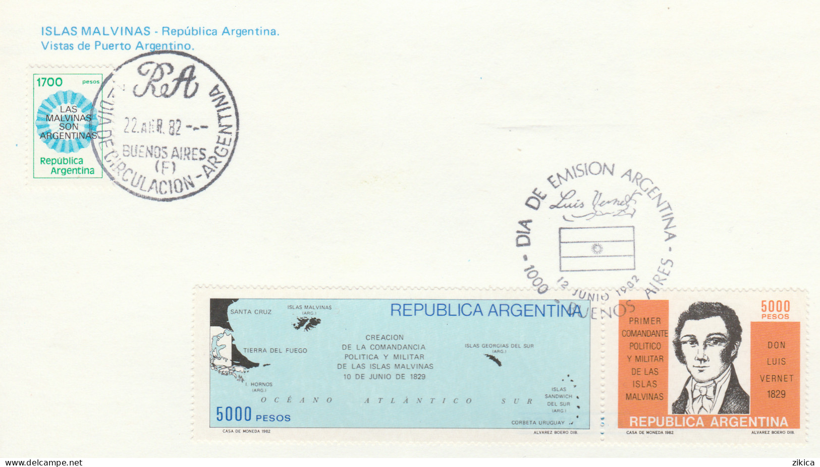 Argentina / Islas Malvinas / Falkland Islands / Antartica - Dia De Circulacion / Dia De Emision  Argentina 1982,postcard - Storia Postale