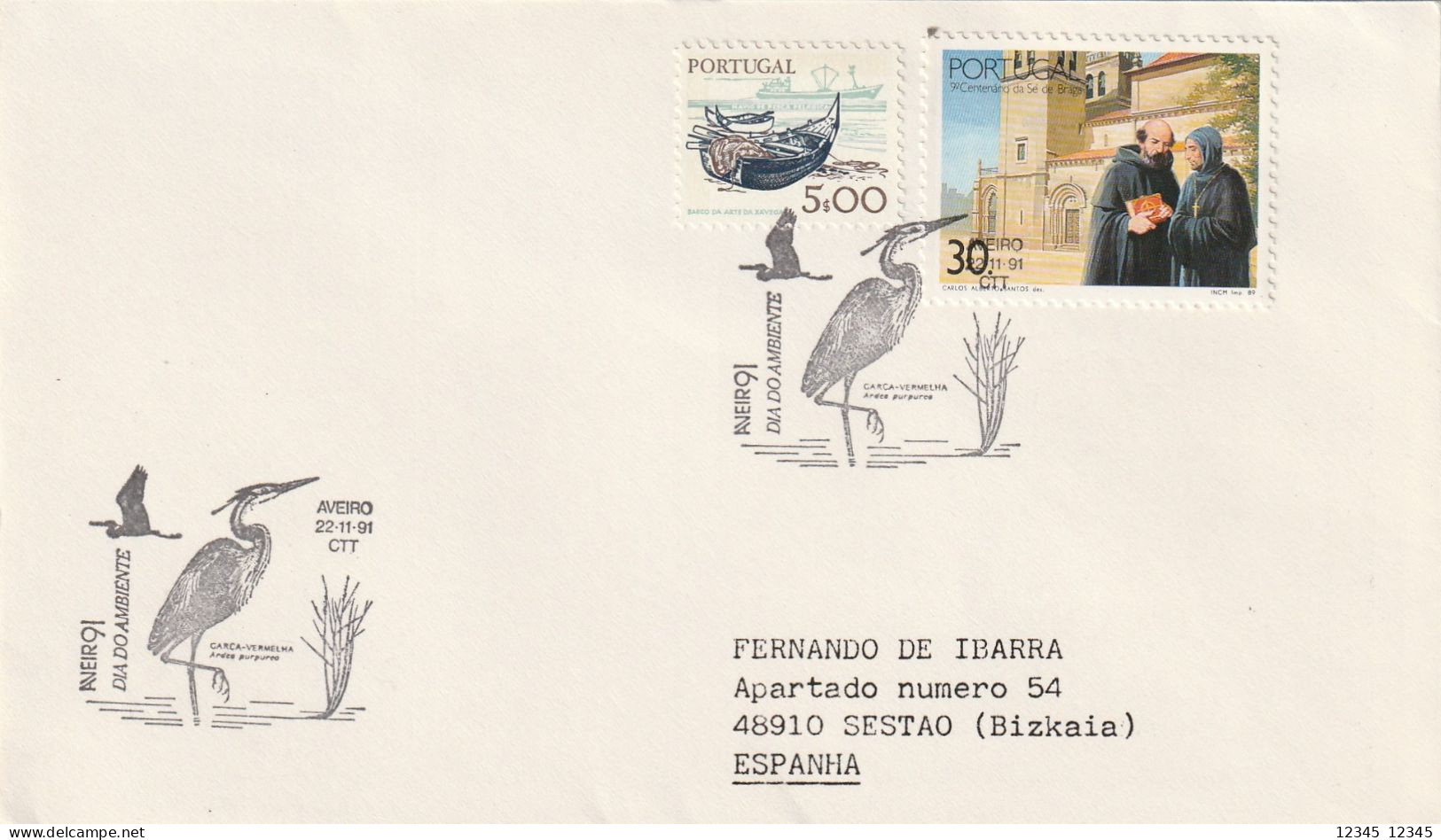 Portugal 1991, Letter Sent To Spain, Stamped With Bird Motive - Briefe U. Dokumente