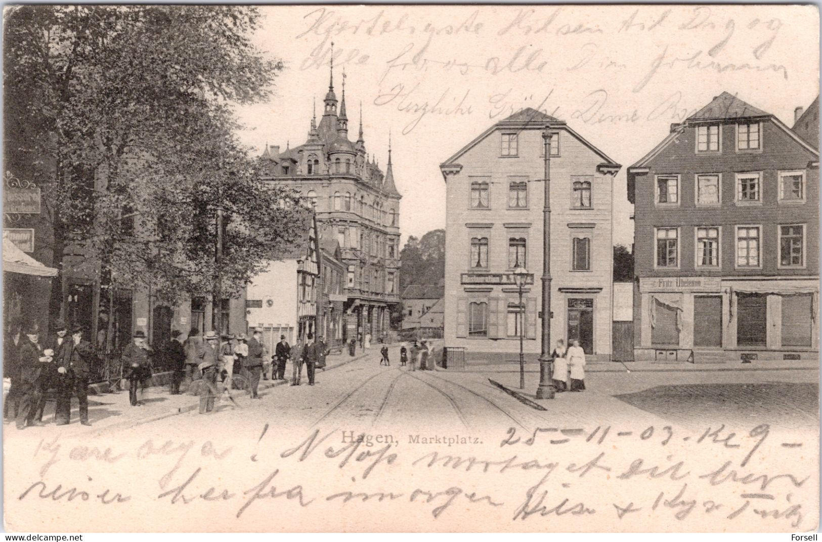 Hagen , Marktplatz (Bahnpost Stempel: Hagen-Dortmund 1903 , Nach Norwegen) - Hagen