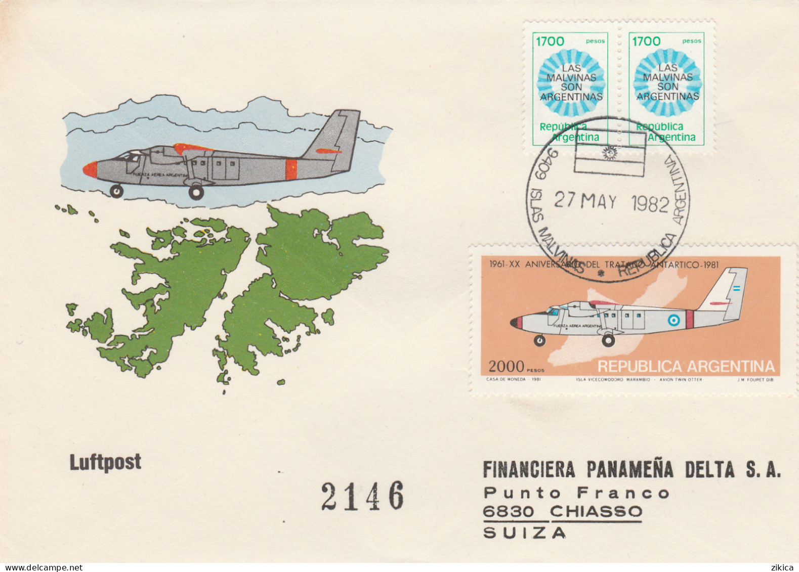 Argentina / Islas Malvinas / Falkland Islands / Antartica - 1982,letter Via Chiasso - Of Ticino In Switzerland / Suiza - Covers & Documents