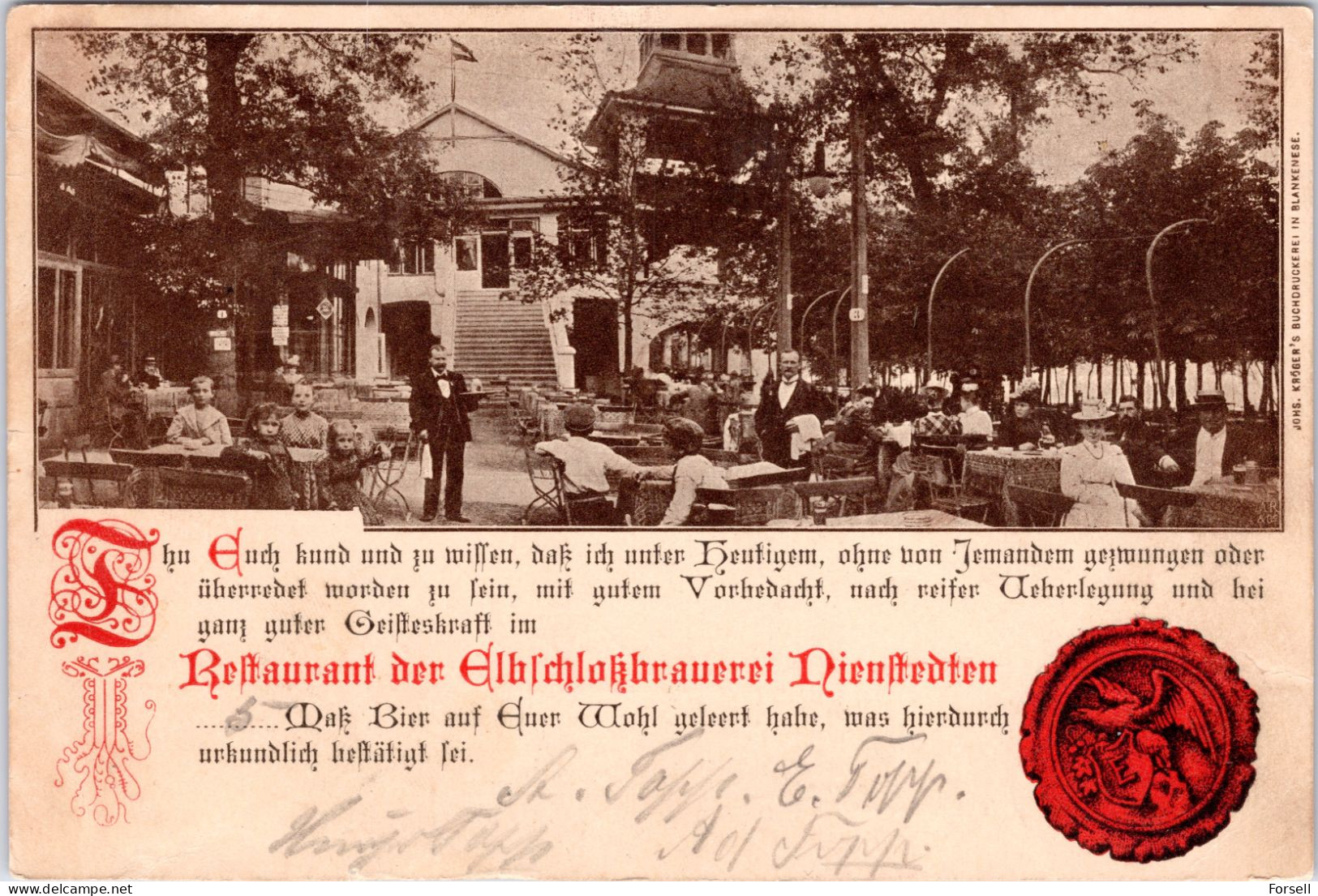 Restaurant Der Elbschlossbrauerei Nienstedten (Stempel: Kleinflottbek 1902 , Nach Norwegen) - Altona