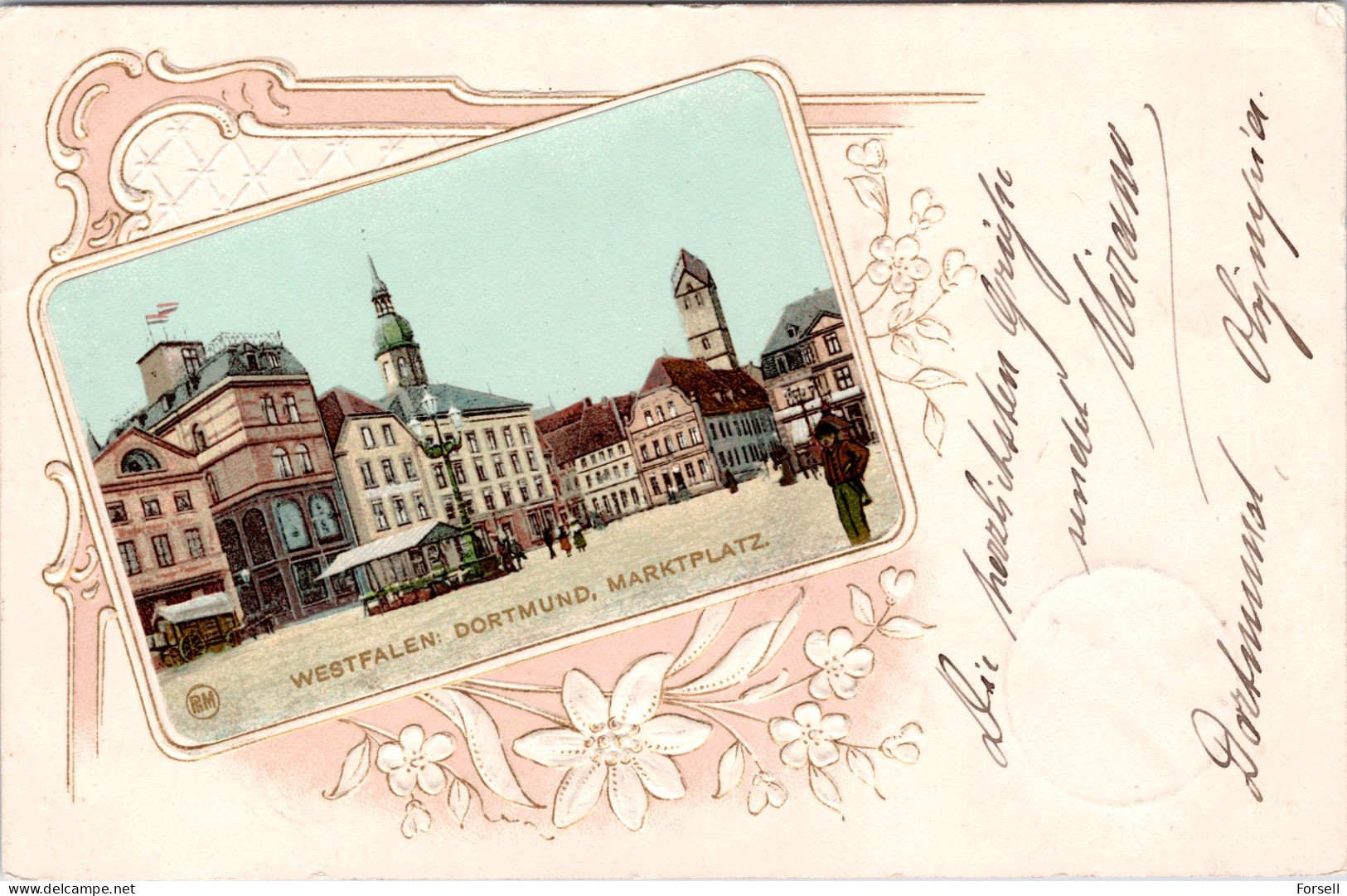 Westfalen , Dortmund, Marktplatz (Prägekarte) (Stempel: Dortmund 1903 , Nach Norwegen) - Dortmund