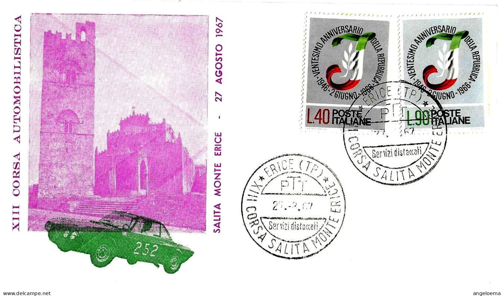 ITALIA ITALY - 1967 ERICE (TP) XIII Corsa In Salita Monte Erice Annullo + Timbro Viola (retro) Su Busta Speciale - 11265 - Auto's