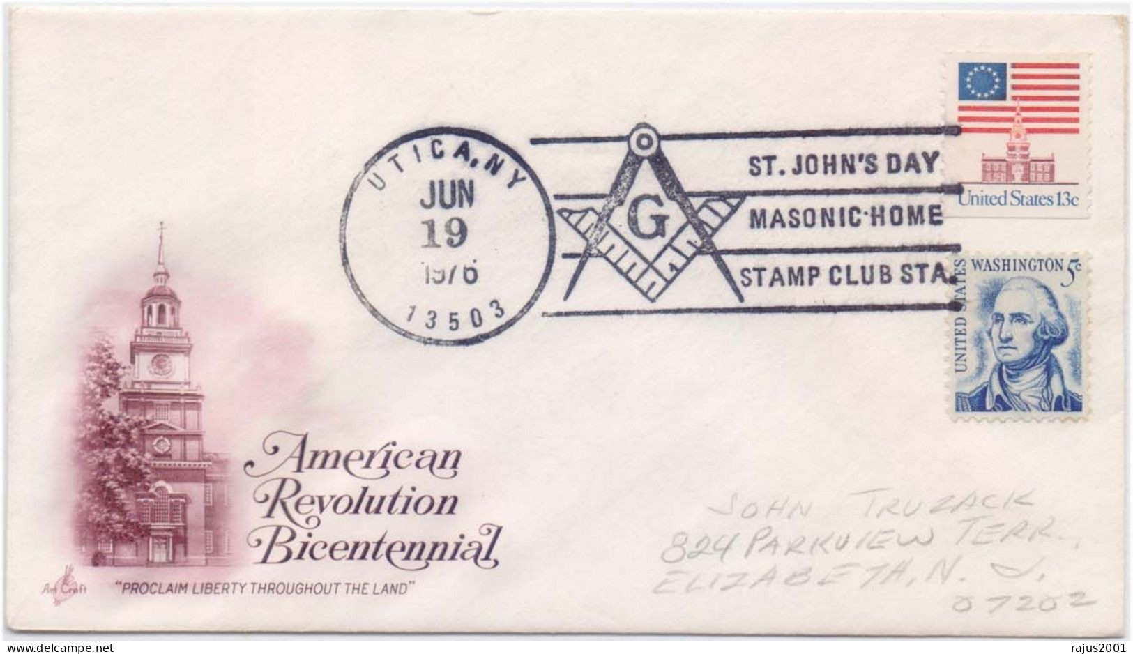 St. John's Day Masonic Home, True Masonic, Freemasonry, Mason Cover US 1976 - Francmasonería