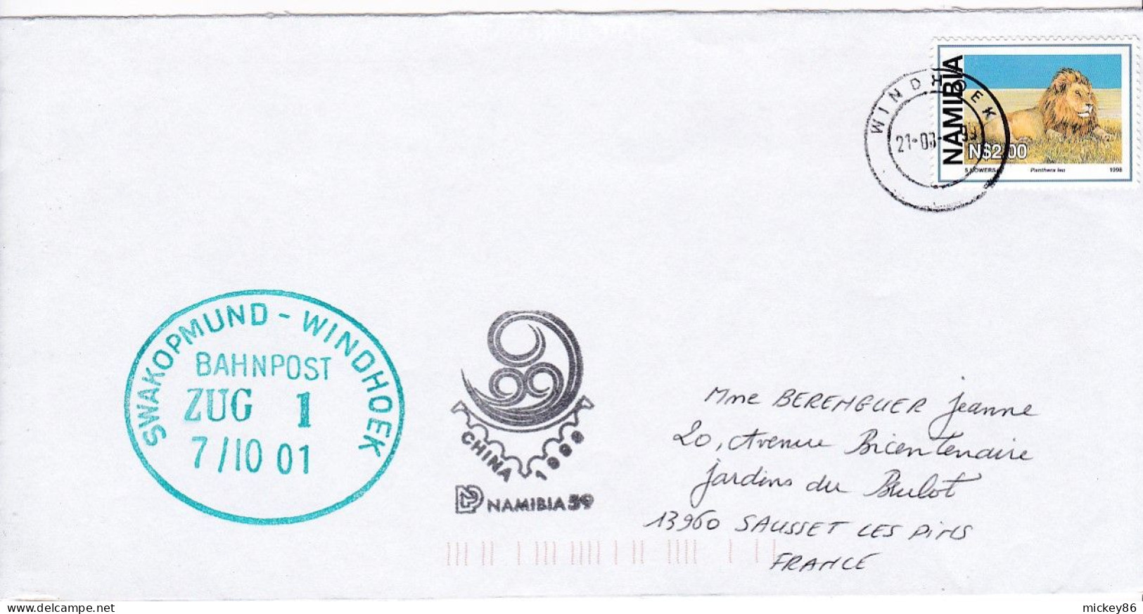 NAMIBIE- 1999--Lettre De WINDHOEK  Pour SAUSSET LES PINS-13 (France) -timbre "Lion"  Seul Sur Sur Lettre--Beau Cachet - Namibie (1990- ...)