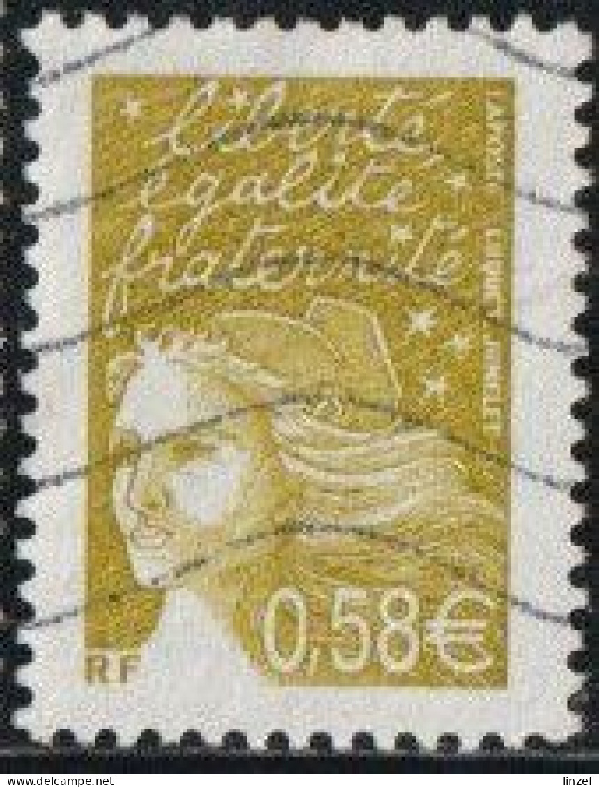 France 2003 Yv. N°3570 - 0,58€ Jaune-olive - Oblitéré - 1997-2004 Marianne (14. Juli)