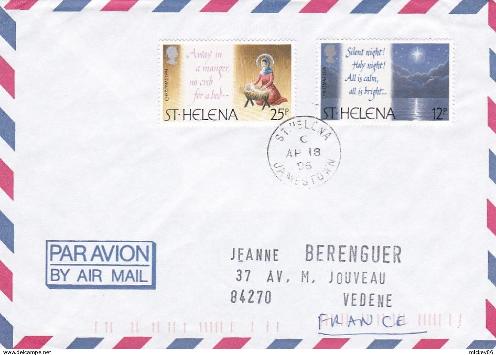 SAINTE HELENE -1996--Lettre JAMESTOWN  Pour VEDENE-84 (France) - Beaux Timbres ... Cachet - Sint-Helena